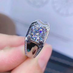 Square Crystal Zircon Diamond Men's Ring Silver Bague Jewelry