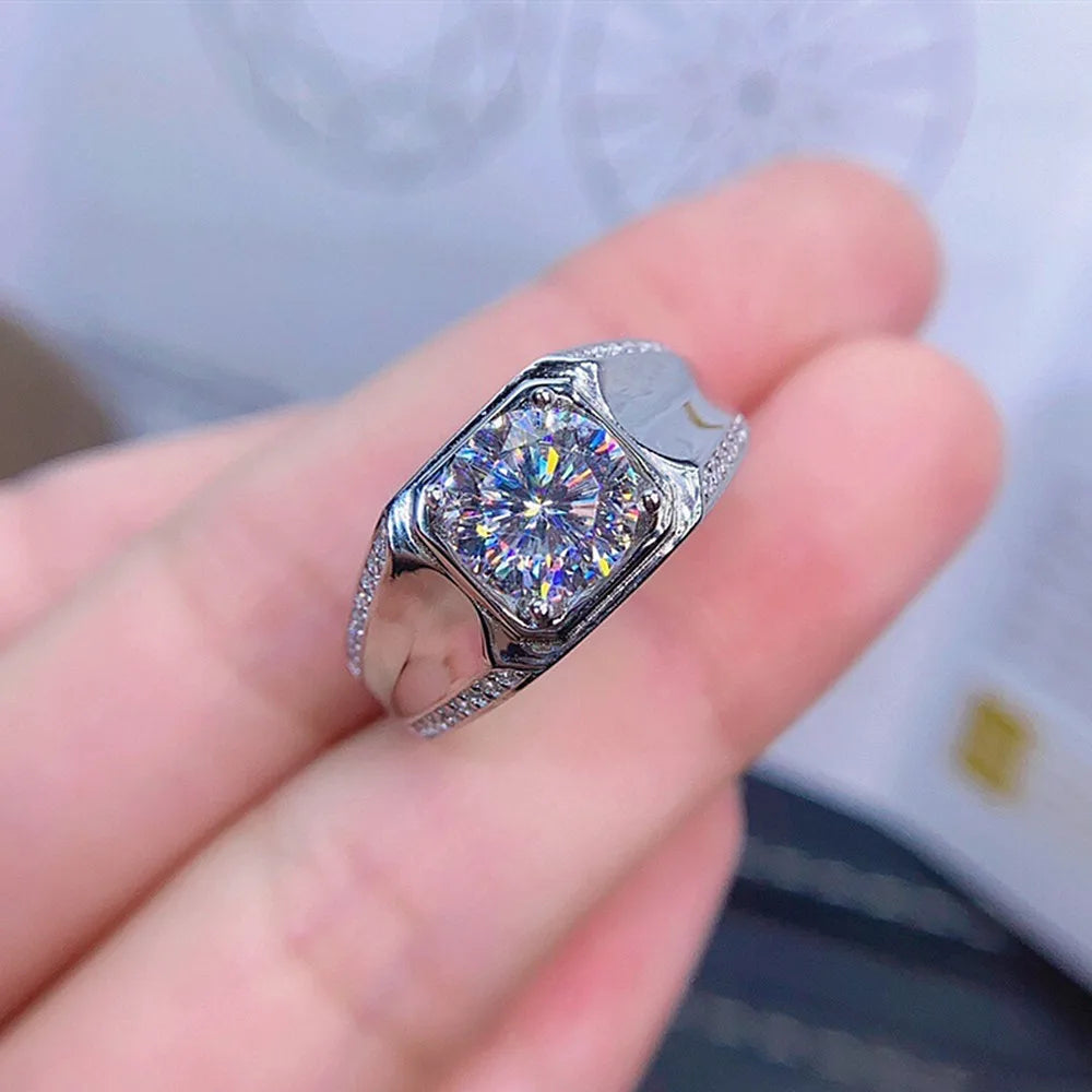 Square Crystal Zircon Diamond Men's Ring Silver Bague Jewelry
