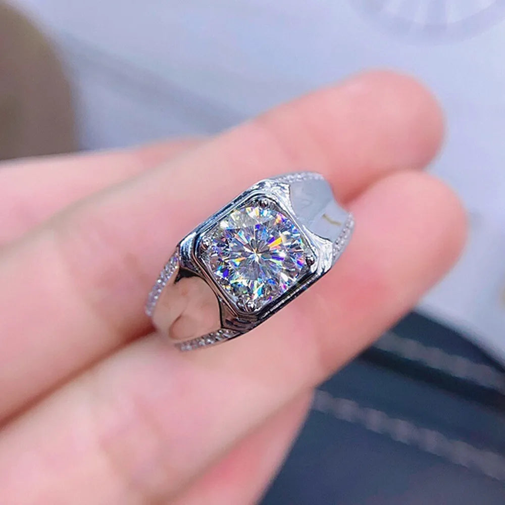 Square Crystal Zircon Diamond Men's Ring Silver Bague Jewelry