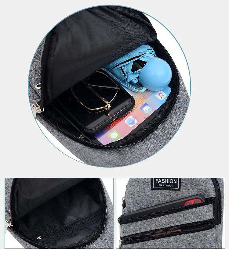 Men's Oxford Chest Bag Sling Bag USB Charging Crossbody Anti Theft Waist Pack
