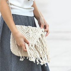 Casual Straw Bag Tassel Beach Crossbody Shoulder Hand Woven Bag