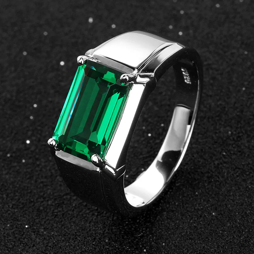 Men's Square Sapphire Gemstone Silver Ring