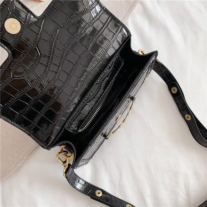 Crocodile Leather Ladies Shoulder Bag with Metal Sequins and Mezzanine