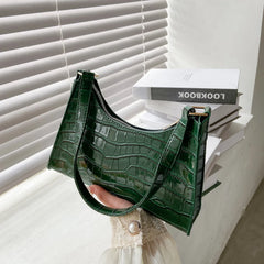 Crocodile Pattern One-Shoulder Bag Women's Retro Baguette