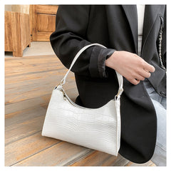 Crocodile Pattern One-Shoulder Bag Women's Retro Baguette