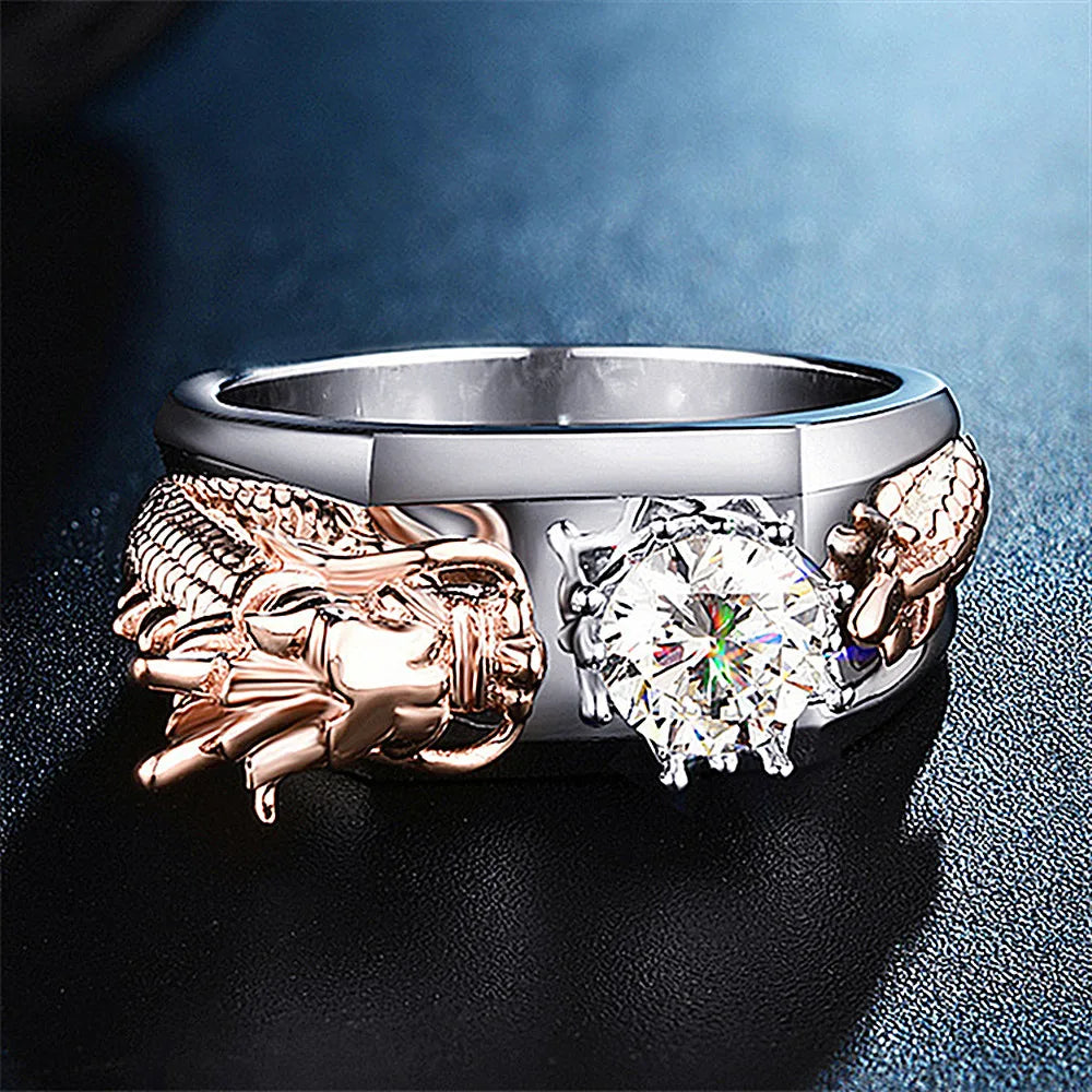 Dragon Zircon Diamond Ring for Men Silver Jewelry