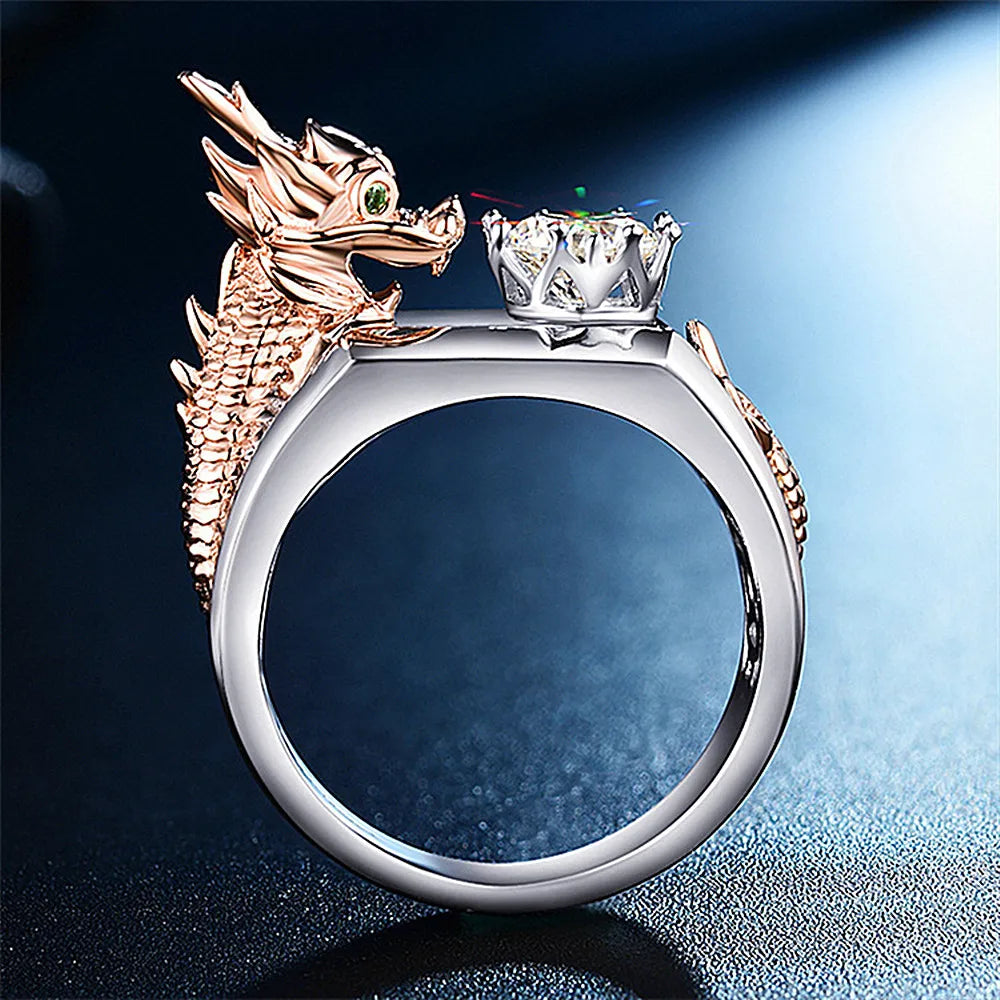 Dragon Zircon Diamond Ring for Men Silver Jewelry