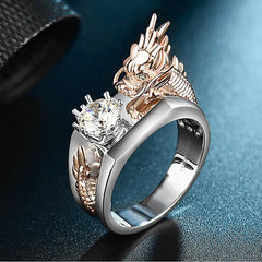 Dragon Zircon Diamond Ring for Men Silver Jewelry