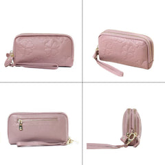Embossed Flowers Long Wallet Double Zipper Clutch Purse