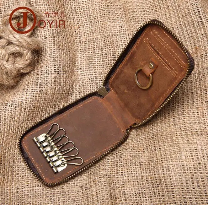 Genuine Leather Car Key Case Retro Style Crazy Horse Leather