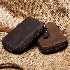 Genuine Leather Car Key Case Retro Style Crazy Horse Leather