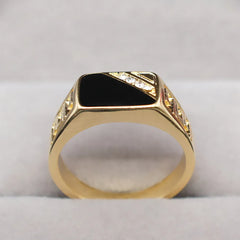 Geometric Carving Enamel Zircon Diamond Men's Ring