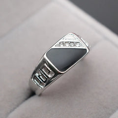 Geometric Carving Enamel Zircon Diamond Men's Ring