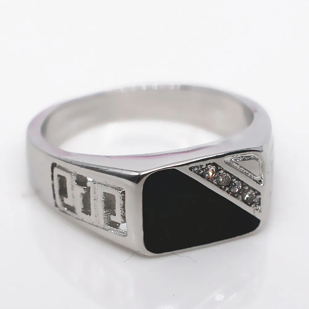 Geometric Carving Enamel Zircon Diamond Men's Ring