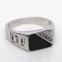 Geometric Carving Enamel Zircon Diamond Men's Ring