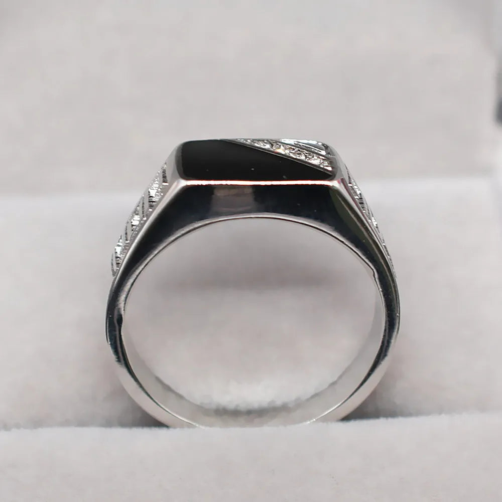 Geometric Carving Enamel Zircon Diamond Men's Ring