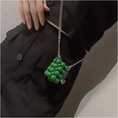 Green Beaded Messenger Bag Women's Ins Chain Bag Mini Beaded Tide Accessories