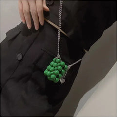 Green Beaded Messenger Bag Women's Ins Chain Bag Mini Beaded Tide Accessories