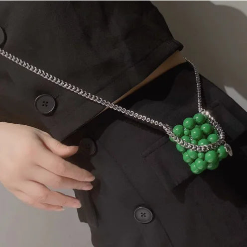 Green Beaded Messenger Bag Women's Ins Chain Bag Mini Beaded Tide Accessories