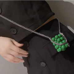 Green Beaded Messenger Bag Women's Ins Chain Bag Mini Beaded Tide Accessories