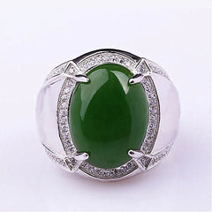 Green Jade Emerald Gemstones Diamond Ring Men Silver Bague Jewelry Bijoux