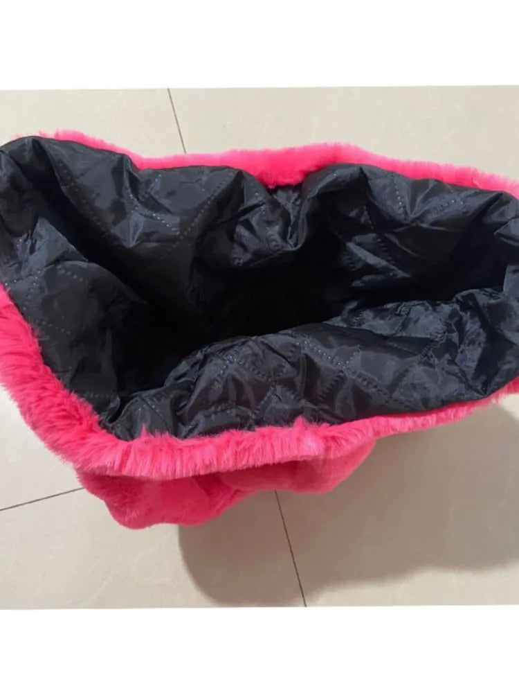 Faux Fur Tote Bag Soft Plush Shopper Warm Winter