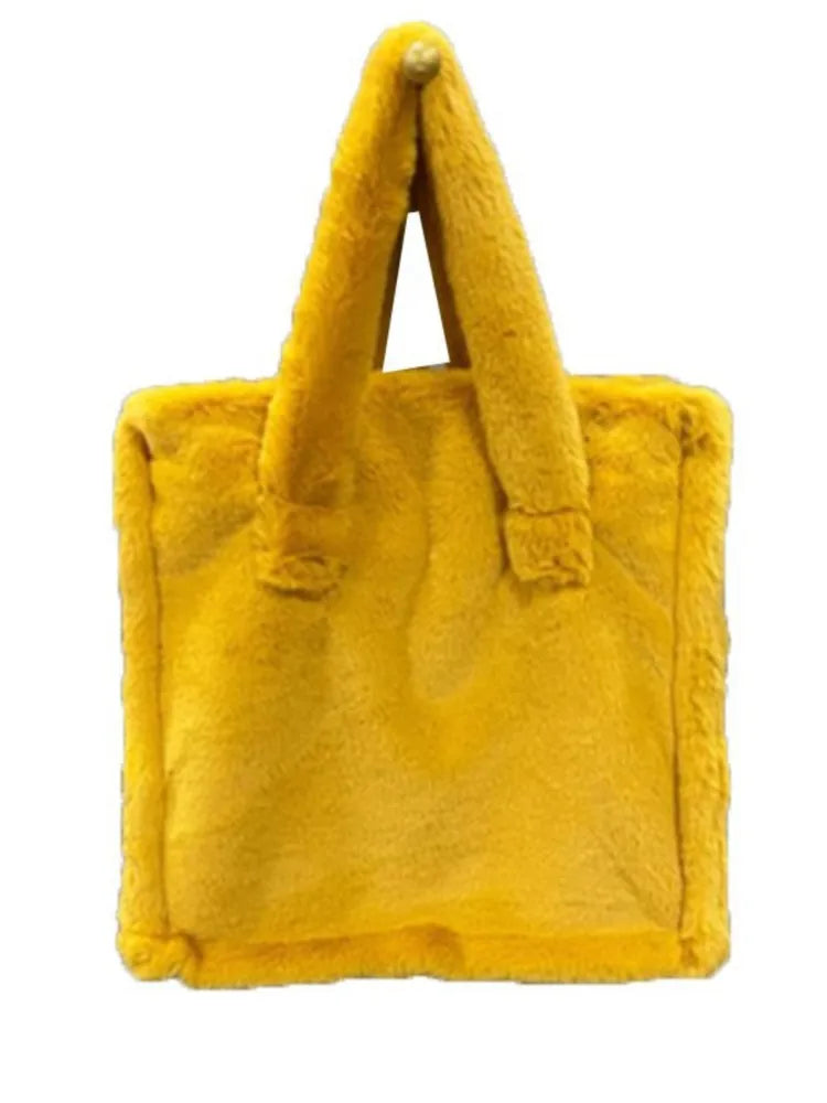 Faux Fur Tote Bag Soft Plush Shopper Warm Winter