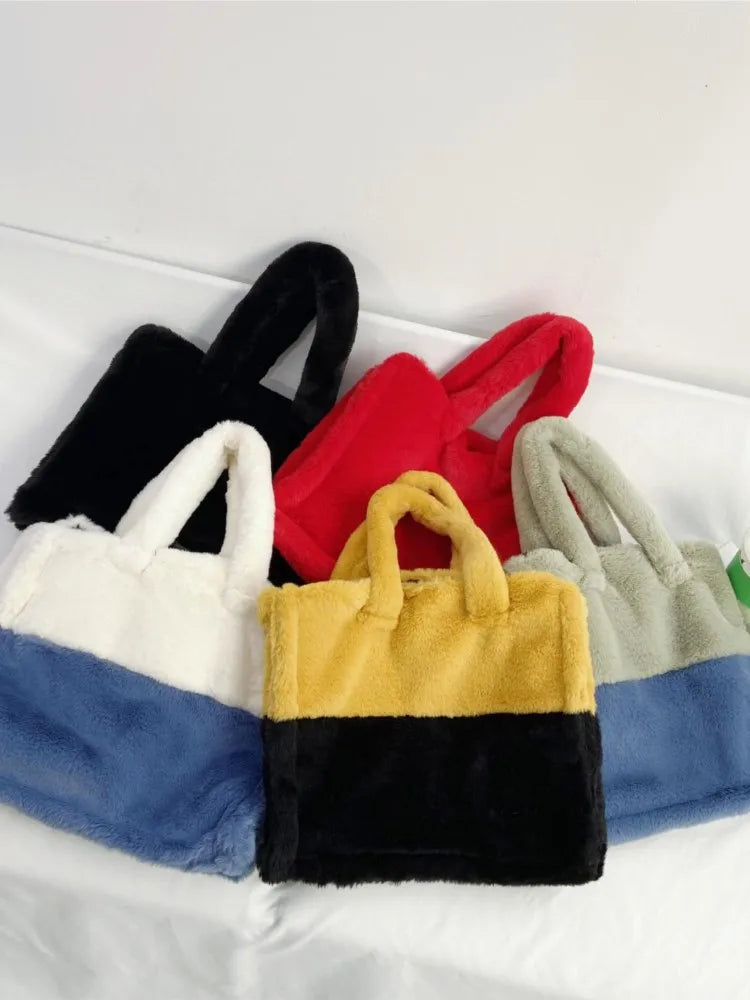 Faux Fur Tote Bag Soft Plush Shopper Warm Winter