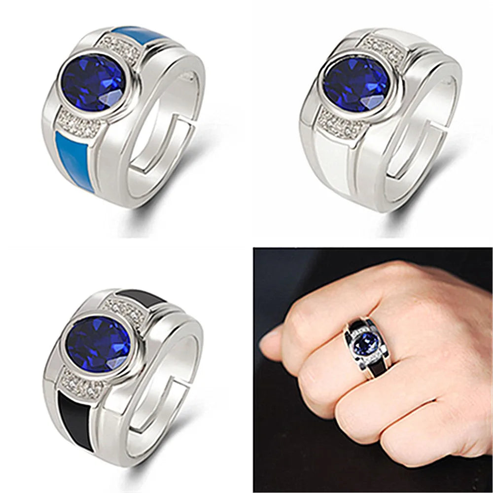 Crystal Sapphire Gemstone Silver Ring for Men