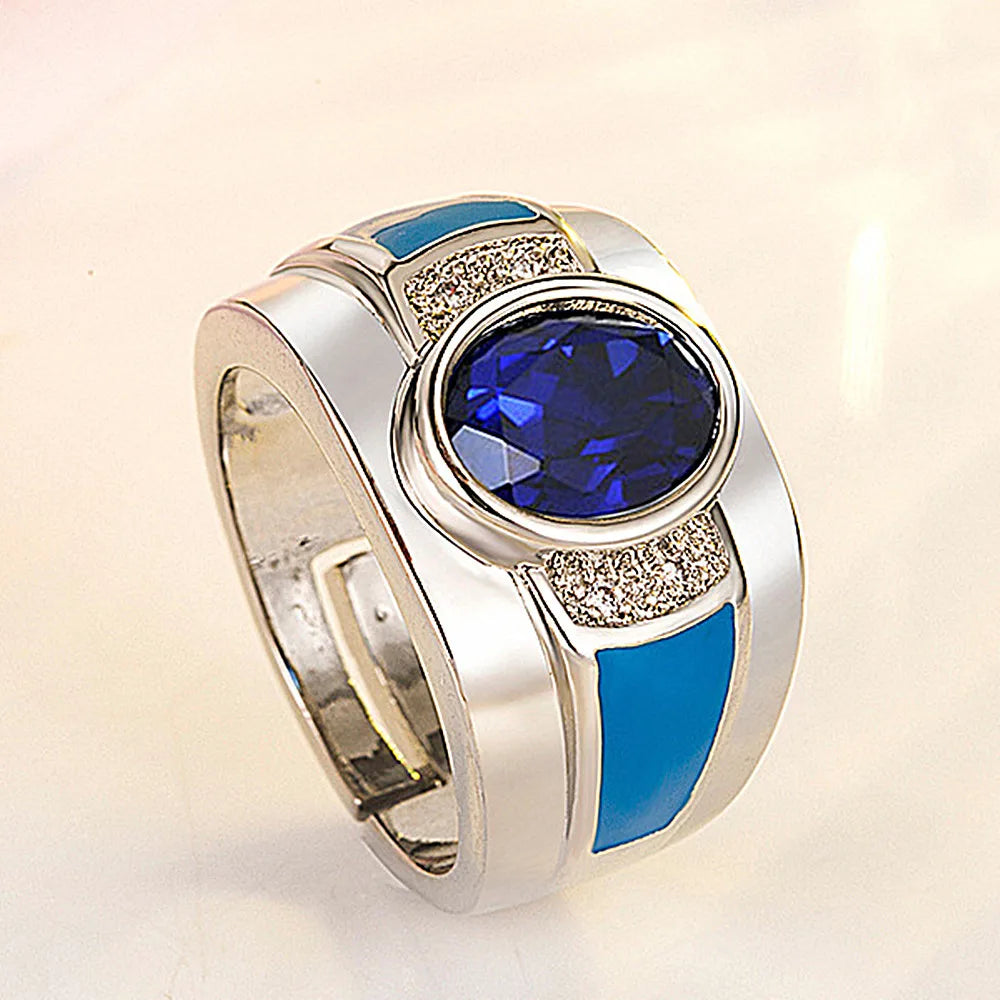 Crystal Sapphire Gemstone Silver Ring for Men