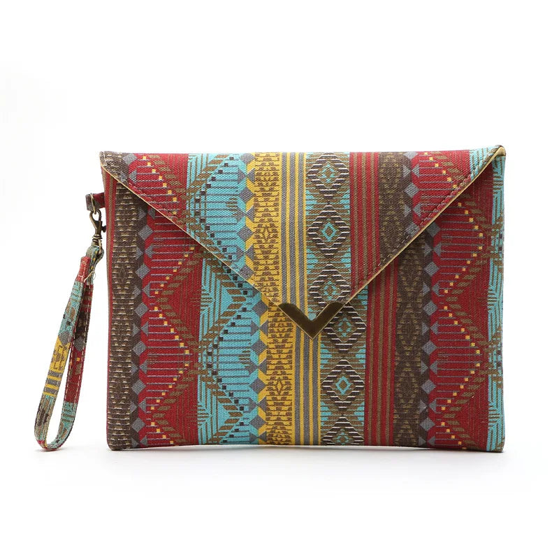 National Wind Canvas Ladies Clutch Bag Envelope Purse