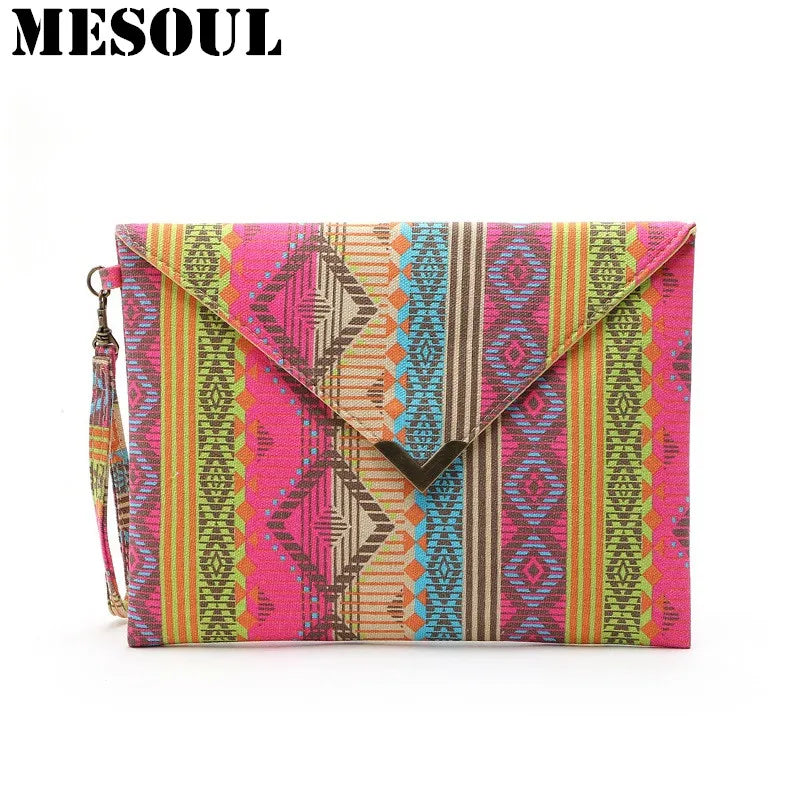 National Wind Canvas Ladies Clutch Bag Envelope Purse