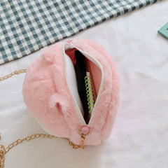 Female Plush College Messenger Bag, Hamster Design, One-Shoulder Student Bag