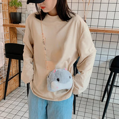 Female Plush College Messenger Bag, Hamster Design, One-Shoulder Student Bag