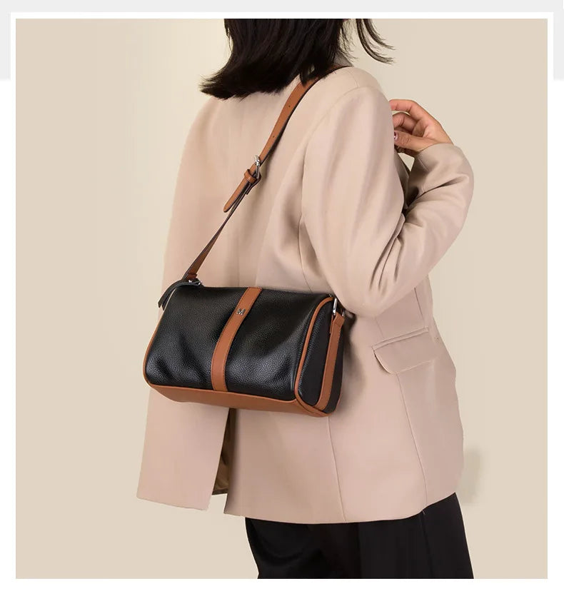 Patchwork Leather Women Shoulder Crossbody Bag Cowhide Handbag Purse