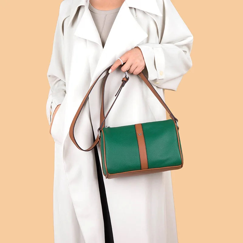 Patchwork Leather Women Shoulder Crossbody Bag Cowhide Handbag Purse
