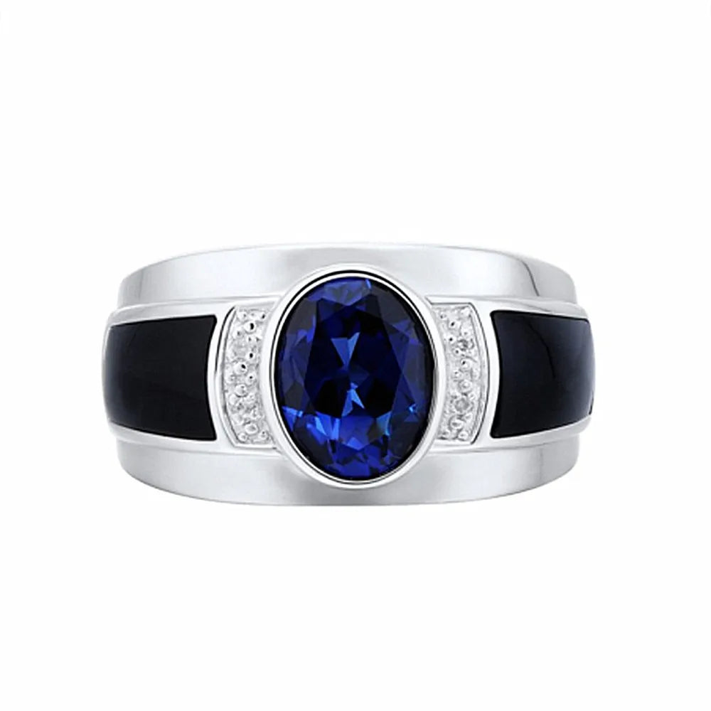 Sapphire Gemstone Crystal Agate Zircon Silver Ring for Men