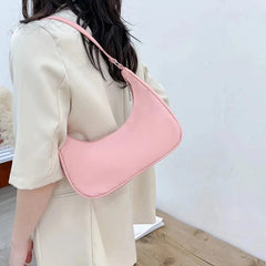 Solid Shoulder Bag Women Underarm Bag Ladies Top-handle Clutches in Beige Pink