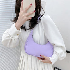 Solid Shoulder Bag Women Underarm Bag Ladies Top-handle Clutches in Beige Pink