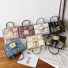 Snake Print Shoulder Bag Retro Rivet PU Leather Messenger Handbag