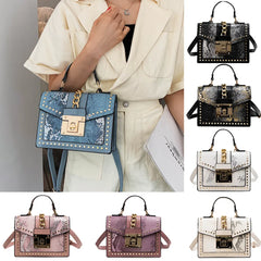 Snake Print Shoulder Bag Retro Rivet PU Leather Messenger Handbag