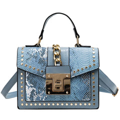 Snake Print Shoulder Bag Retro Rivet PU Leather Messenger Handbag
