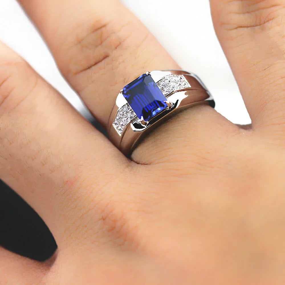 Men's Sapphire Gemstone Silver Ring