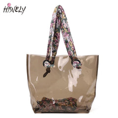 Large-Capacity Transparent Handbag with Floral Shoulder Strap