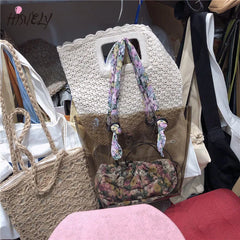 Large-Capacity Transparent Handbag with Floral Shoulder Strap
