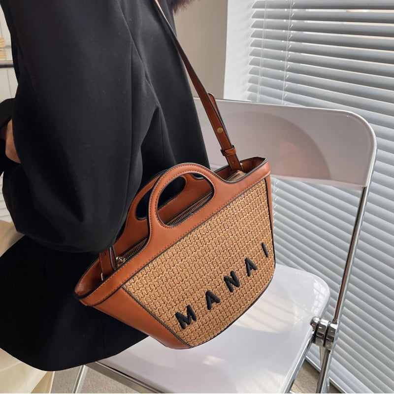 Straw Beach Handbag Tote for Women Small Woven Rattan Bag