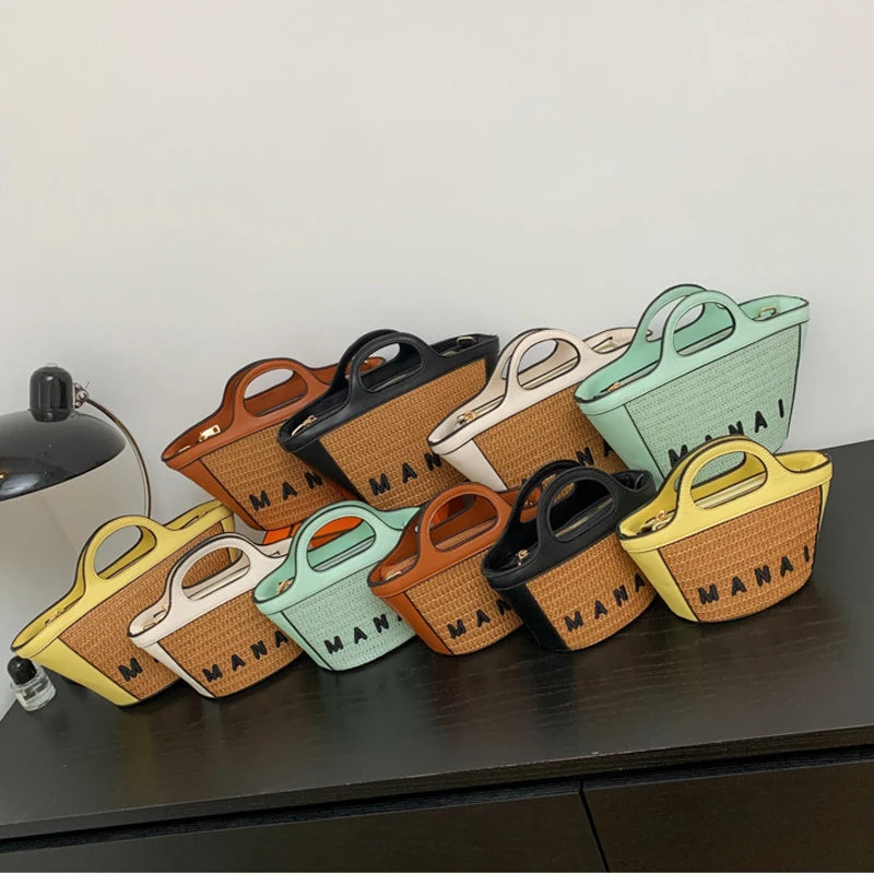 Straw Beach Handbag Tote for Women Small Woven Rattan Bag