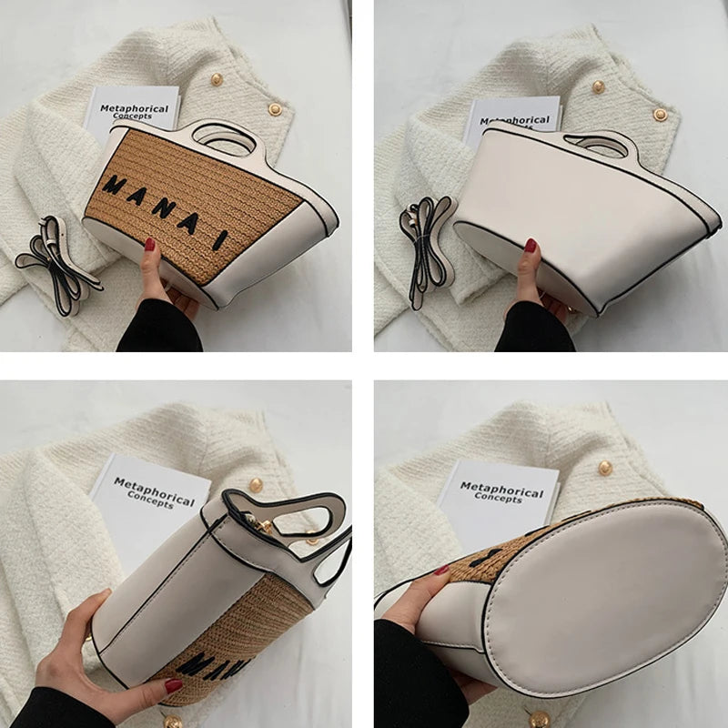 Straw Beach Handbag Tote for Women Small Woven Rattan Bag
