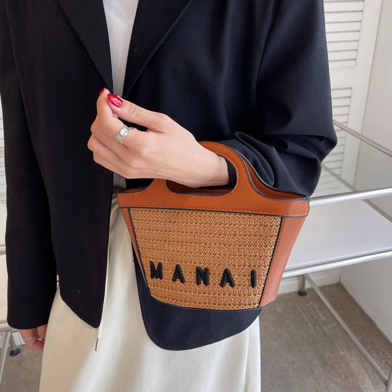 Straw Beach Handbag Tote for Women Small Woven Rattan Bag