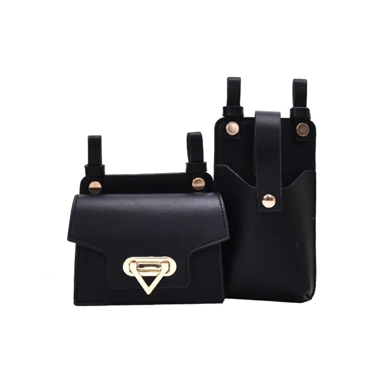 Women's Two-Piece Waist Bag Set PU Belt Phone Crossbody Bag
